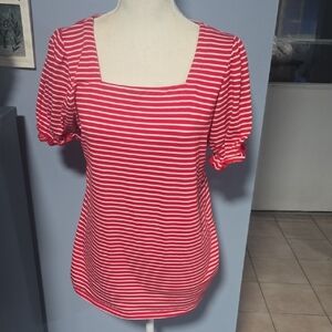 Chic Red Striped Blouse with Puff Sleeves
